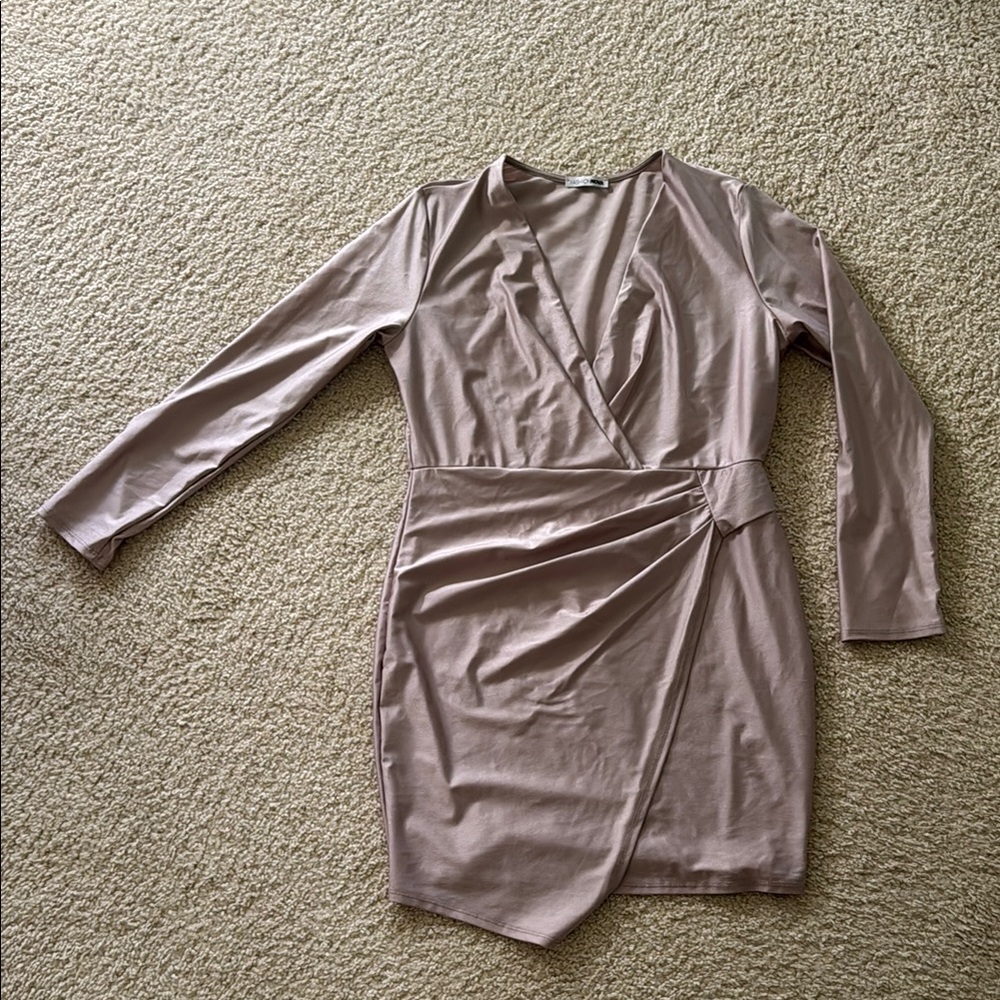 Fashion Nova Pink Asymmetrical Ruched Bodycon Dress Mauve - Never Worn
